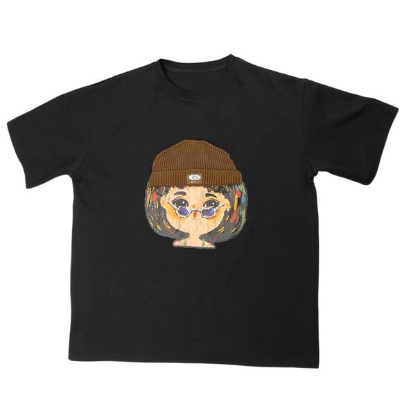 Yihan Beibei Women's Black Chibi 3D Beanie Graphic T Shirt Tee Top Size M - Picture 1 of 6